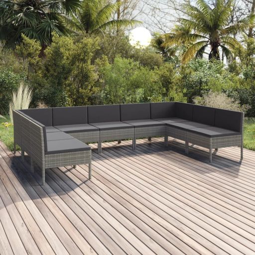 6-tlg. Garten-Lounge-Set mit Auflagen Poly Rattan Grau