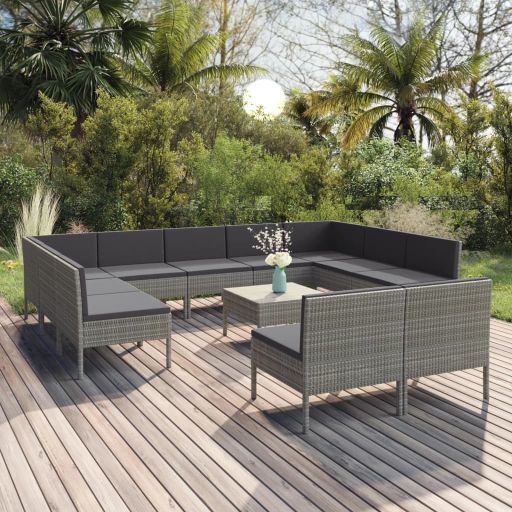 6-tlg. Garten-Lounge-Set mit Auflagen Poly Rattan Grau