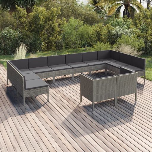 6-tlg. Garten-Lounge-Set mit Auflagen Poly Rattan Grau