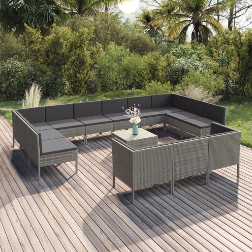 6-tlg. Garten-Lounge-Set mit Auflagen Poly Rattan Grau