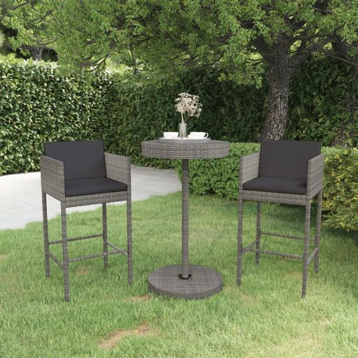 3-tlg. Gartenbar-Set mit Kissen Poly Rattan Braun