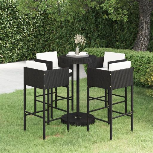 3-tlg. Gartenbar-Set mit Kissen Poly Rattan Braun