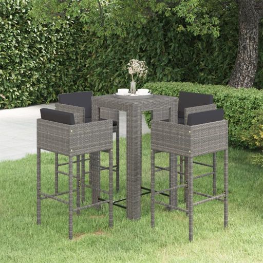 3-tlg. Gartenbar-Set mit Kissen Poly Rattan Braun