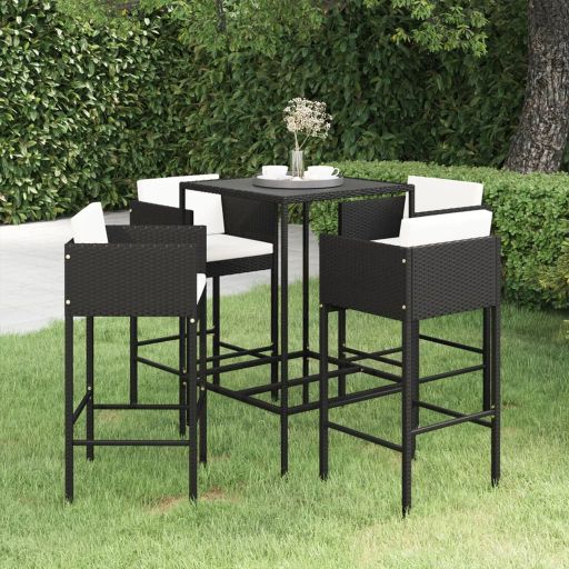 3-tlg. Gartenbar-Set mit Kissen Poly Rattan Braun