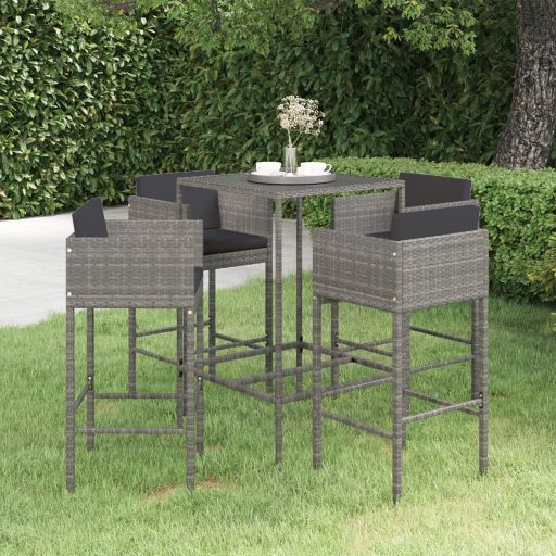 3-tlg. Gartenbar-Set mit Kissen Poly Rattan Braun