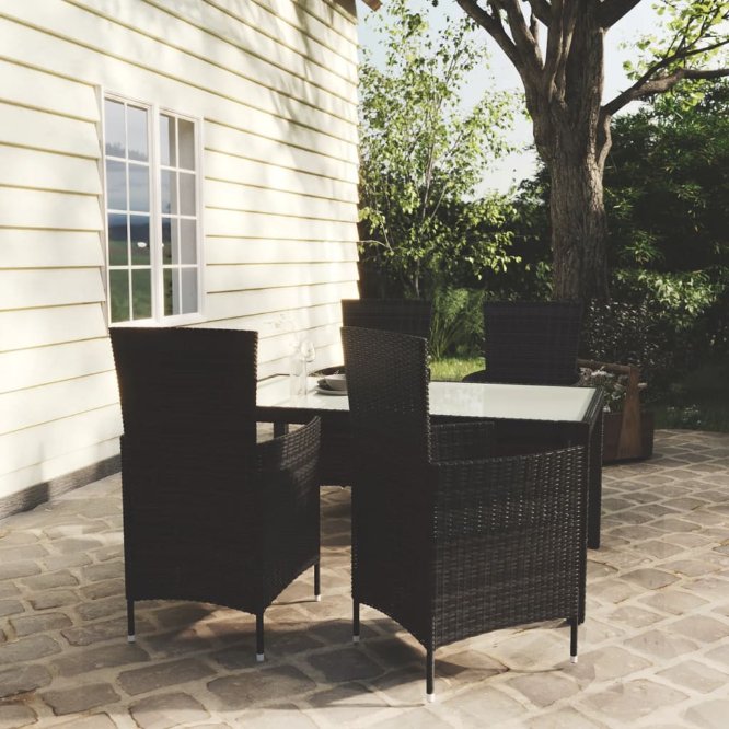 7-tlg. Garten-Essgruppe mit Auflagen Poly Rattan Schwarz