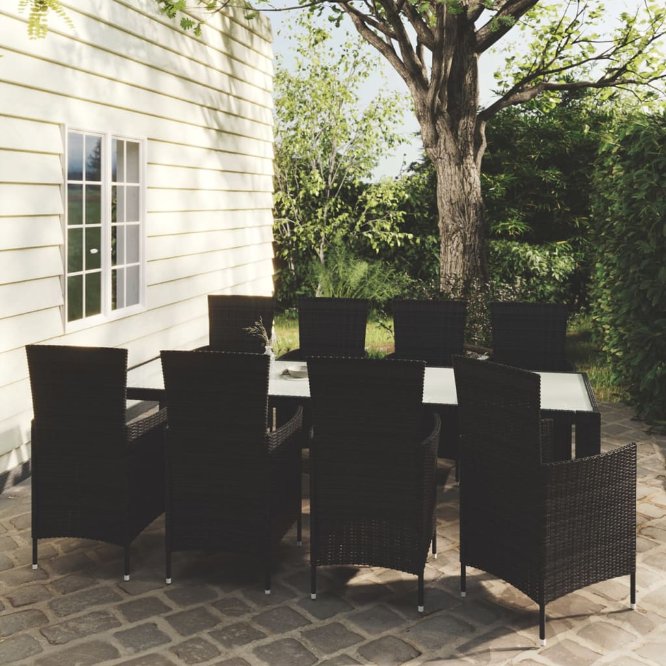 7-tlg. Garten-Essgruppe mit Auflagen Poly Rattan Schwarz