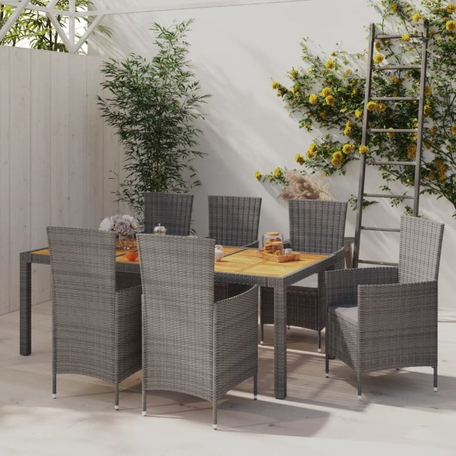 7-tlg. Garten-Essgruppe mit Auflagen Poly Rattan Schwarz