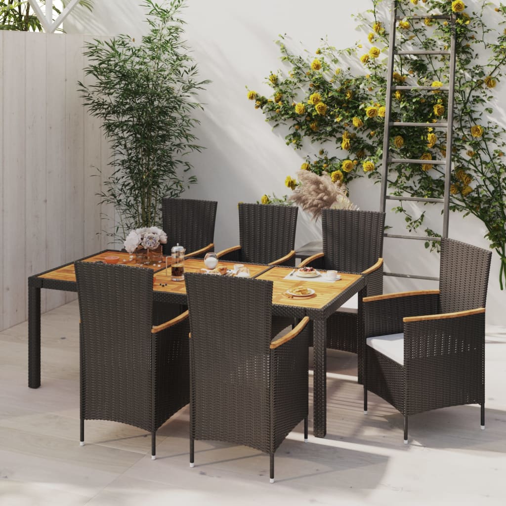 3-tlg. Garten-Essgruppe mit Auflagen Poly Rattan Schwarz