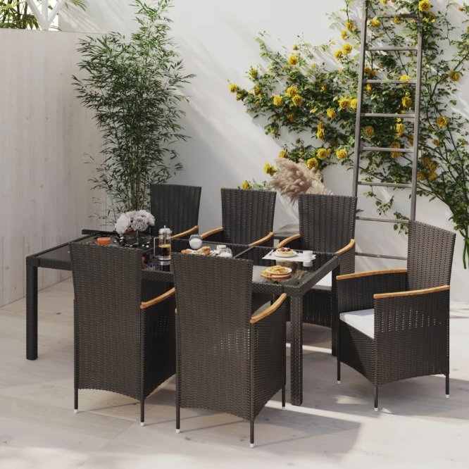 3-tlg. Garten-Essgruppe mit Kissen Poly Rattan Grau