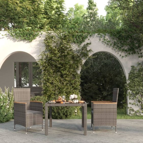 3-tlg. Garten-Essgruppe mit Kissen Poly Rattan Grau