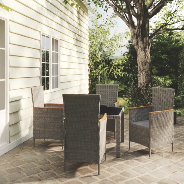 3-tlg. Garten-Essgruppe mit Kissen Poly Rattan Grau