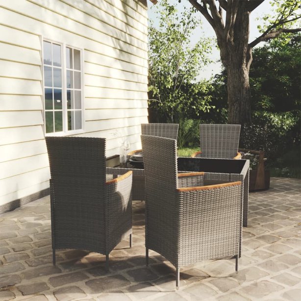 3-tlg. Garten-Essgruppe mit Kissen Poly Rattan Grau