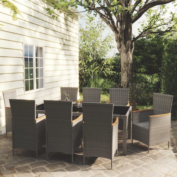 3-tlg. Garten-Essgruppe mit Kissen Poly Rattan Grau