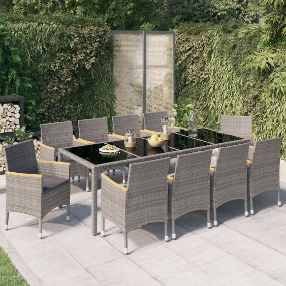 3-tlg. Garten-Essgruppe mit Kissen Poly Rattan Grau