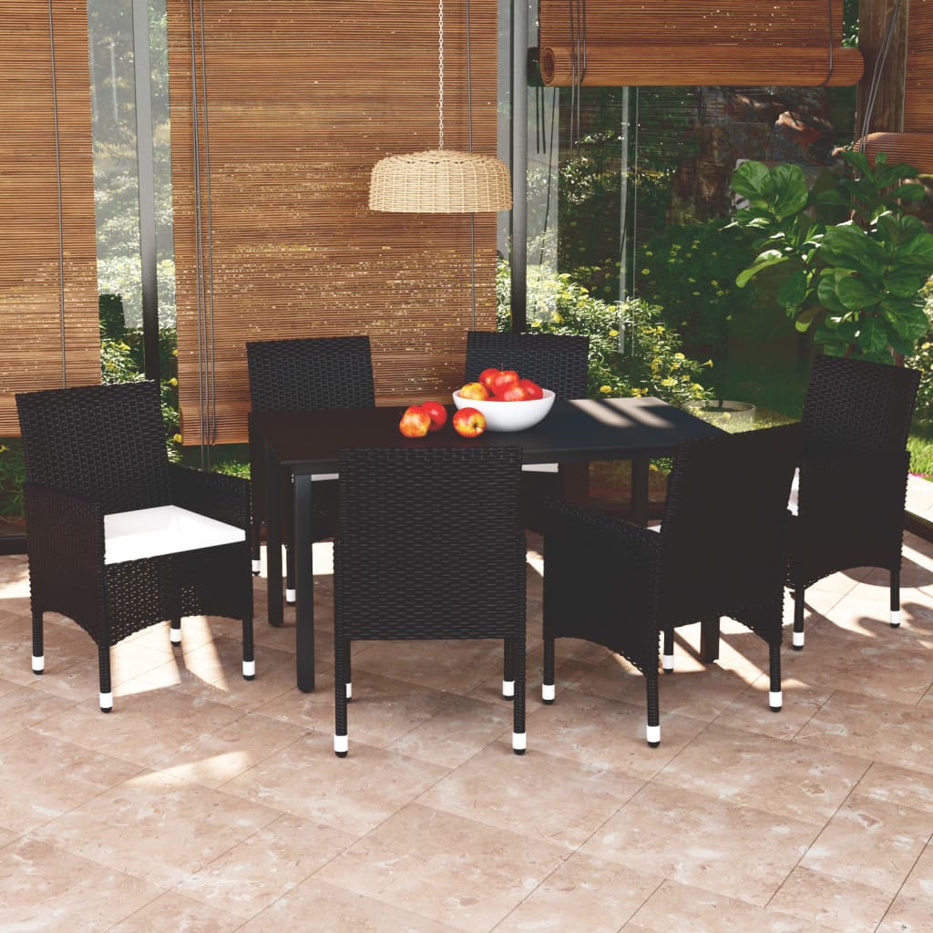 3-tlg. Garten-Essgruppe mit Kissen Poly Rattan Schwarz