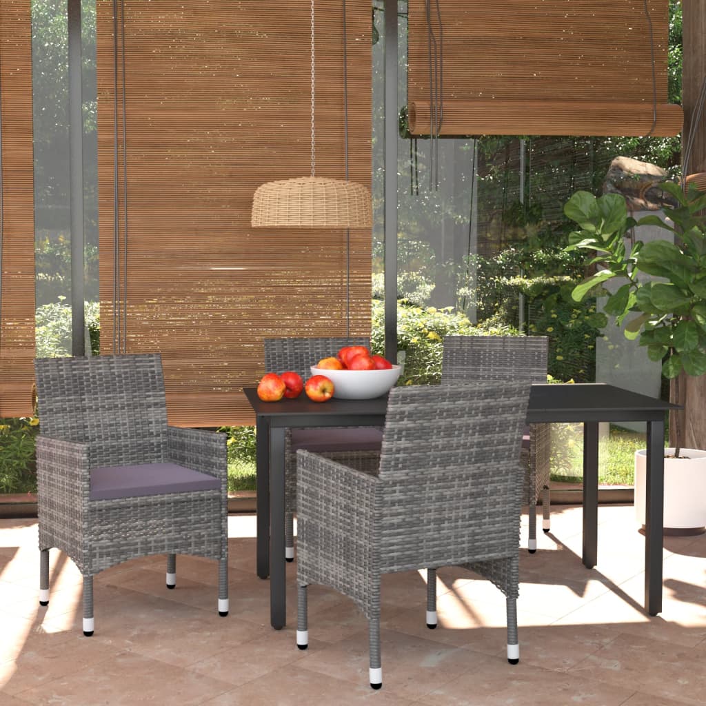 3-tlg. Garten-Essgruppe mit Kissen Poly Rattan Schwarz