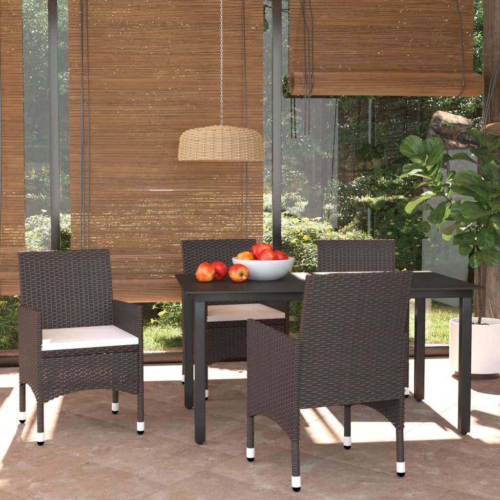 3-tlg. Garten-Essgruppe mit Kissen Poly Rattan Schwarz