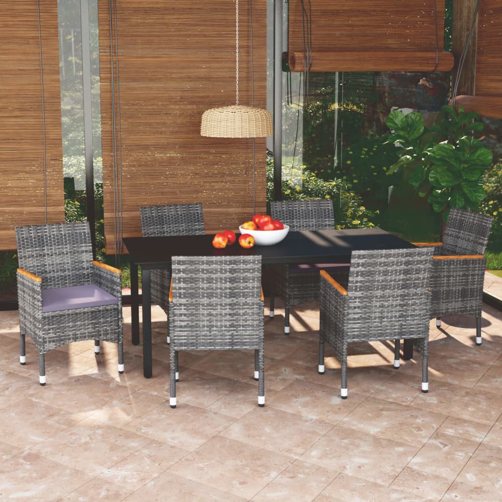 3-tlg. Garten-Essgruppe mit Kissen Poly Rattan Schwarz