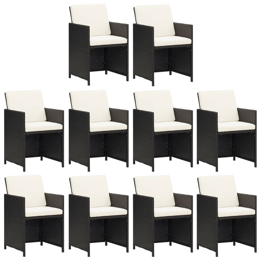 vidaXL 11-tlg. Garten-Essgruppe mit Kissen Poly Rattan Schwarz