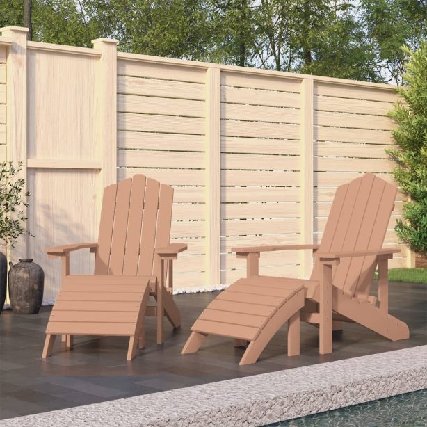 vidaXL Adirondack-Gartenstühle 2 Stk. mit Hockern HDPE Weiß