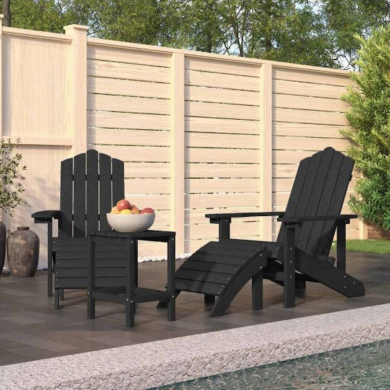 vidaXL Adirondack-Gartenstühle 2 Stk. mit Hockern HDPE Weiß