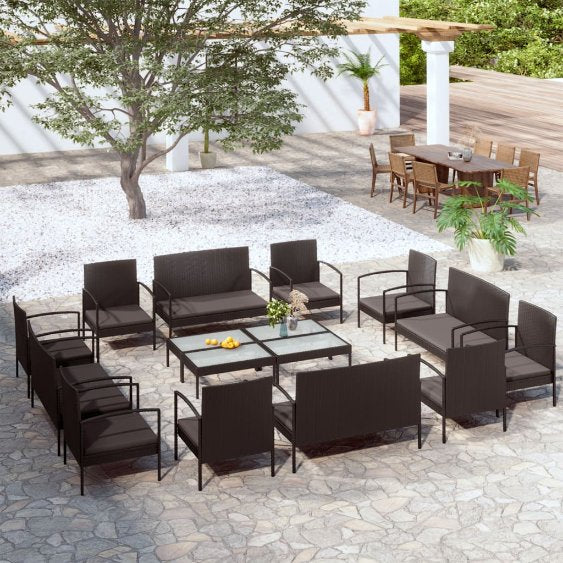 8-tlg. Garten-Lounge-Set mit Auflagen Poly Rattan Schwarz