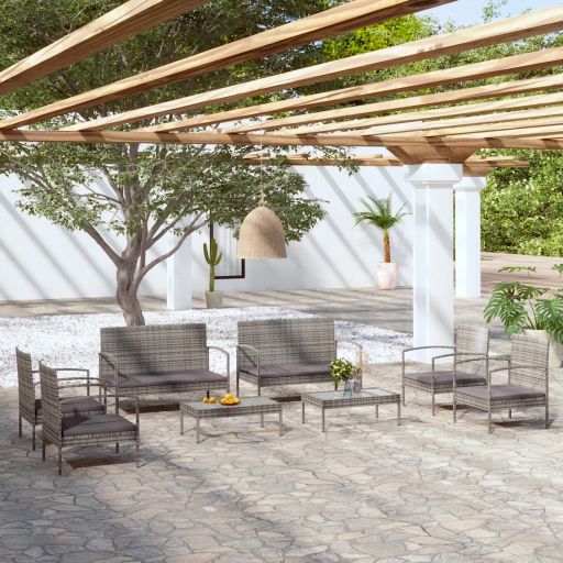8-tlg. Garten-Lounge-Set mit Auflagen Poly Rattan Schwarz