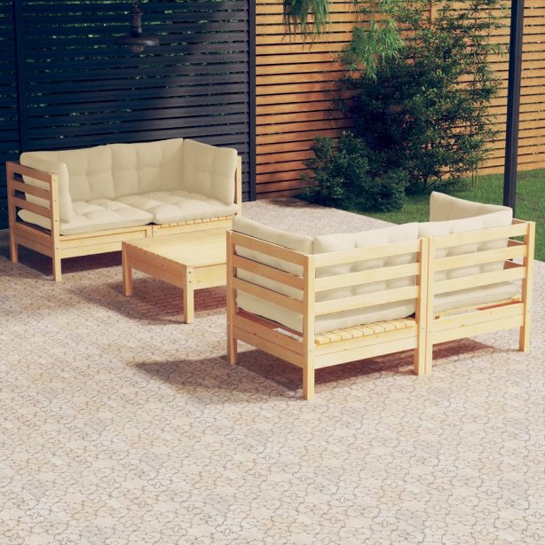 5-tlg. Garten-Lounge-Set mit Grauen Kissen Kiefernholz