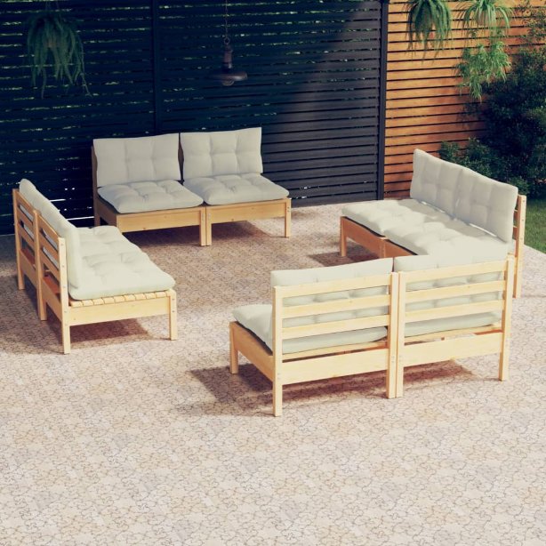 8-tlg. Garten-Lounge-Set mit Grauen Kissen Kiefernholz