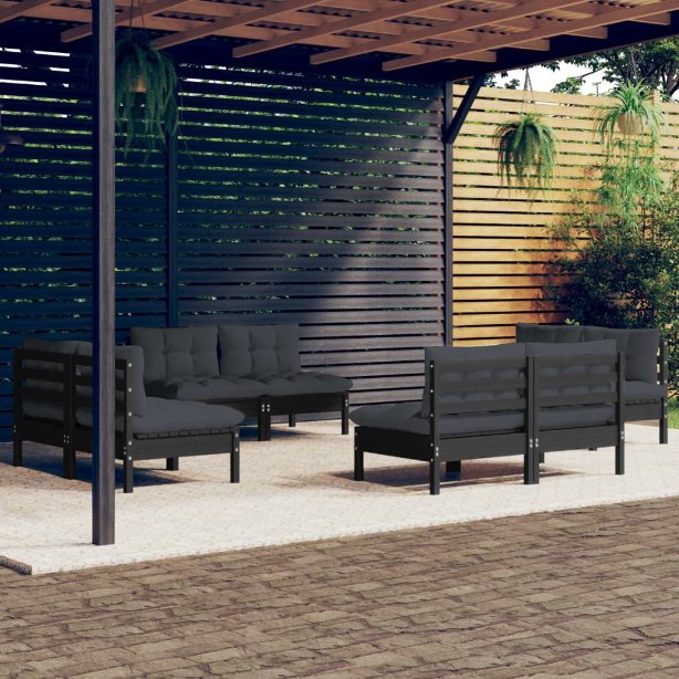 8-tlg. Garten-Lounge-Set mit Grauen Kissen Kiefernholz
