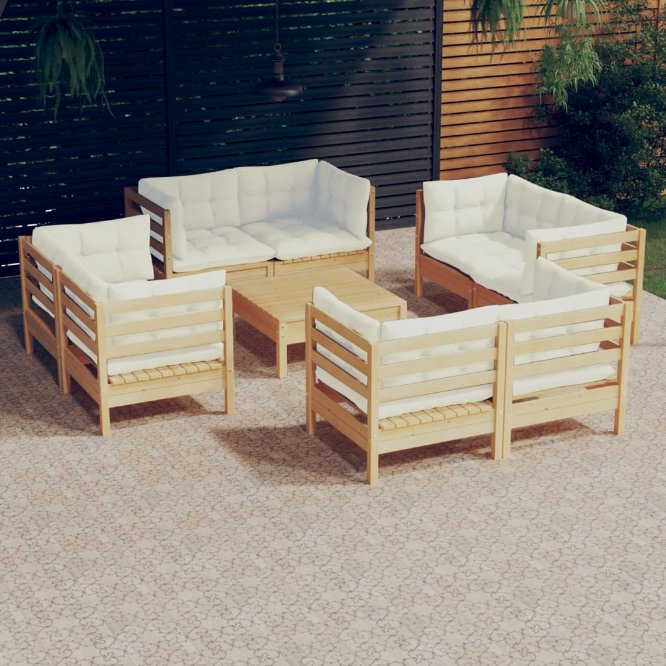 9-tlg. Garten-Lounge-Set mit Grauen Kissen Kiefernholz