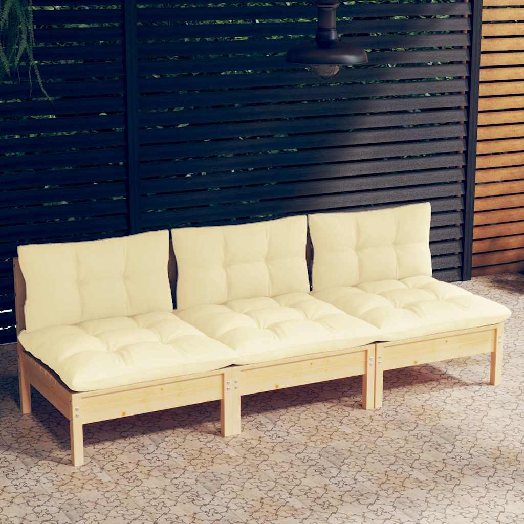 vidaXL 3-Sitzer-Gartensofa mit Grauen Kissen Massivholz Kiefer