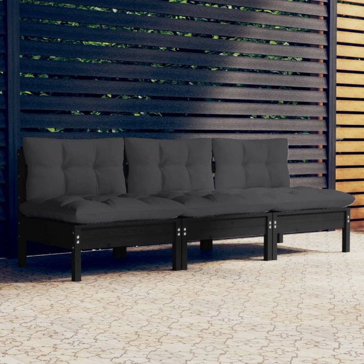 vidaXL 3-Sitzer-Gartensofa mit Grauen Kissen Massivholz Kiefer