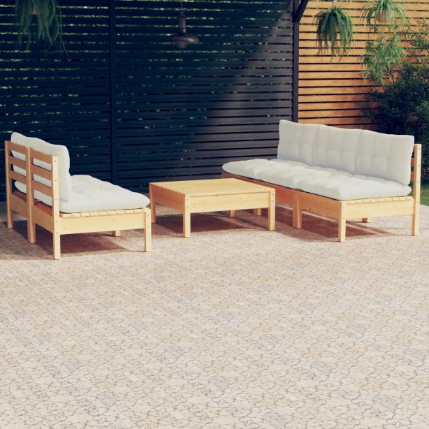 6-tlg. Garten-Lounge-Set mit Grauen Kissen Kiefernholz