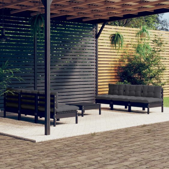 7-tlg. Garten-Lounge-Set mit Grauen Kissen Kiefernholz