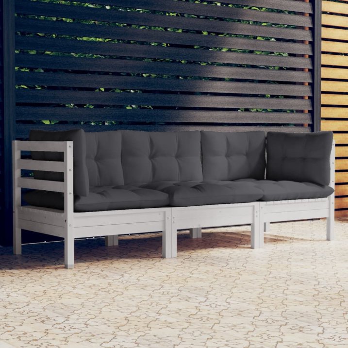 vidaXL 3-Sitzer-Gartensofa mit Grauen Kissen Massivholz Kiefer