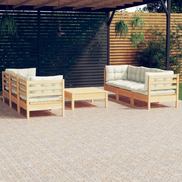 7-tlg. Garten-Lounge-Set mit Grauen Kissen Kiefernholz