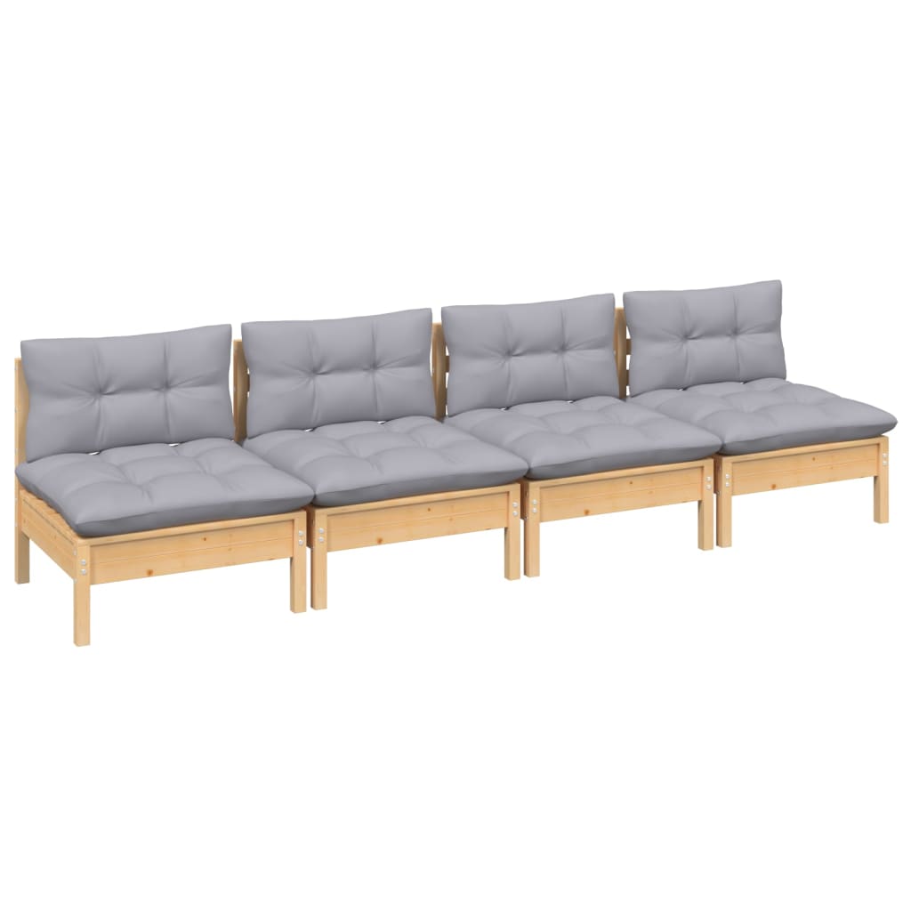 vidaXL 4-Sitzer-Gartensofa mit Grauen Kissen Massivholz Kiefer