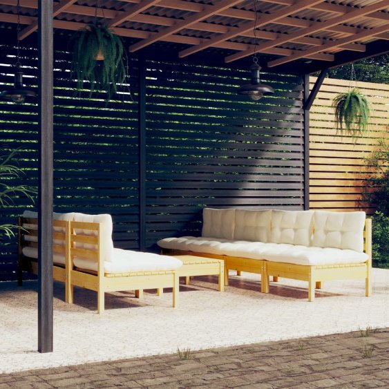 8-tlg. Garten-Lounge-Set mit Grauen Kissen Kiefernholz
