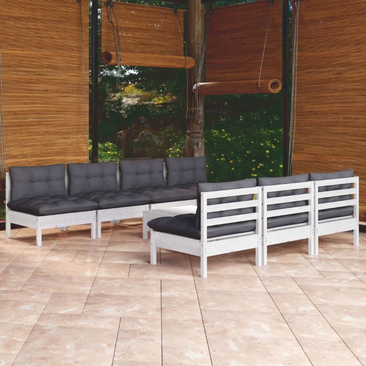 8-tlg. Garten-Lounge-Set mit Grauen Kissen Kiefernholz