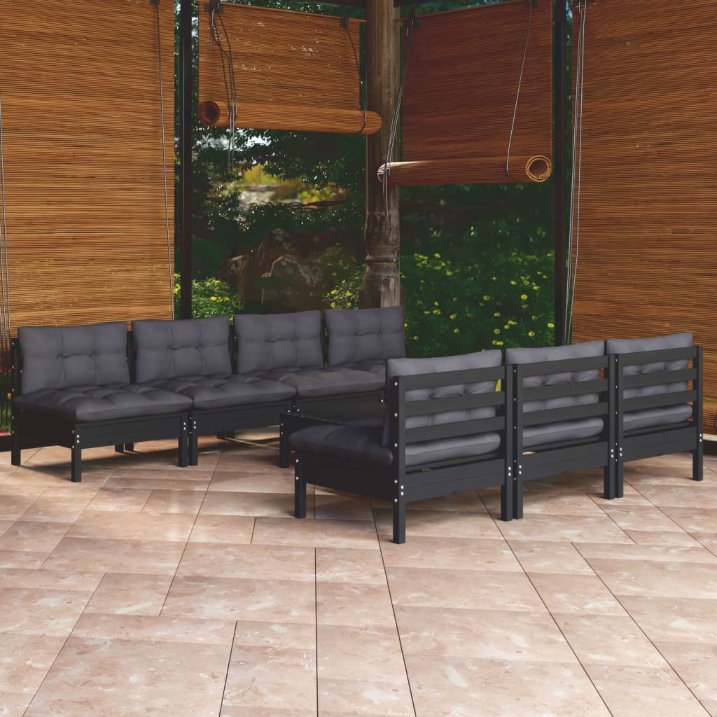 8-tlg. Garten-Lounge-Set mit Grauen Kissen Kiefernholz