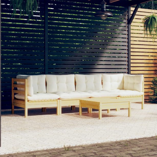 5-tlg. Garten-Lounge-Set mit Grauen Kissen Kiefer Massivholz