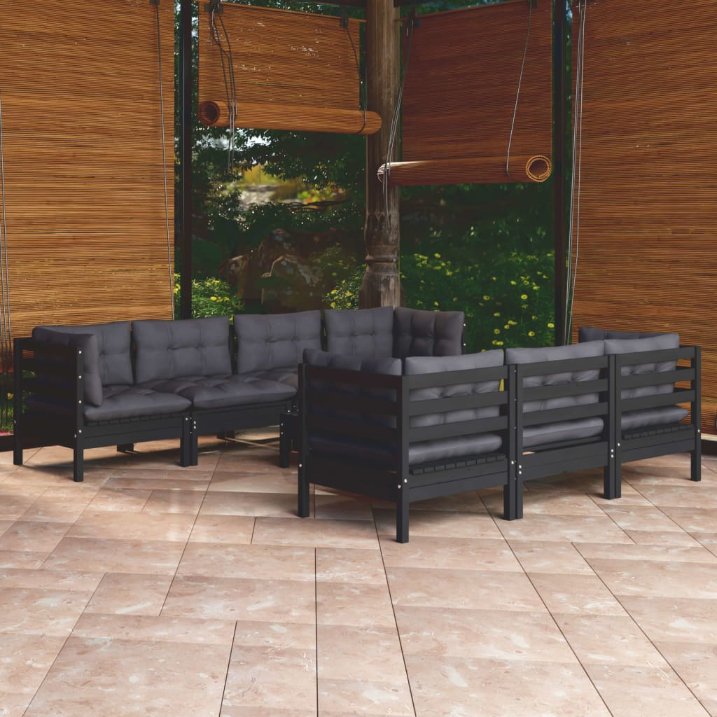 8-tlg. Garten-Lounge-Set mit Grauen Kissen Kiefer Massivholz