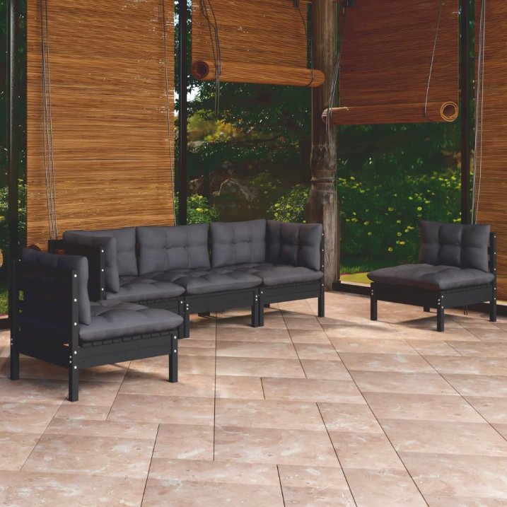 5-tlg. Garten-Lounge-Set mit Grauen Kissen Kiefer Massivholz