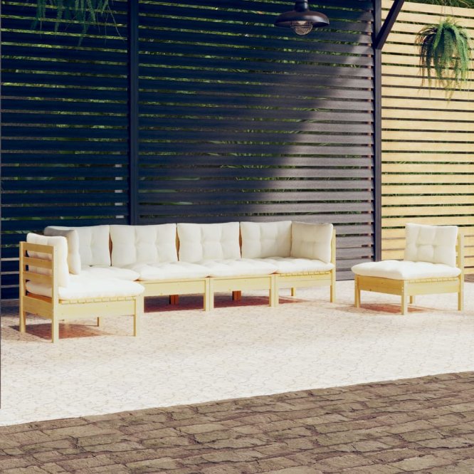 6-tlg. Garten-Lounge-Set mit Grauen Kissen Kiefer Massivholz