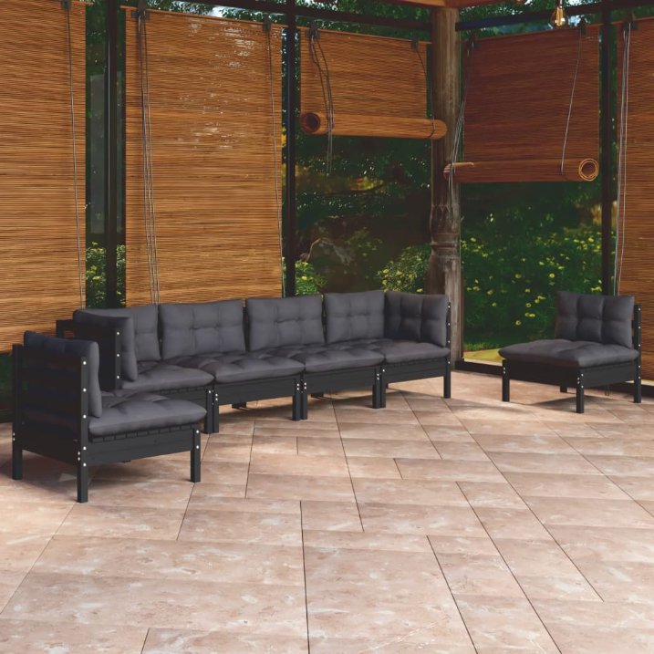 6-tlg. Garten-Lounge-Set mit Grauen Kissen Kiefer Massivholz