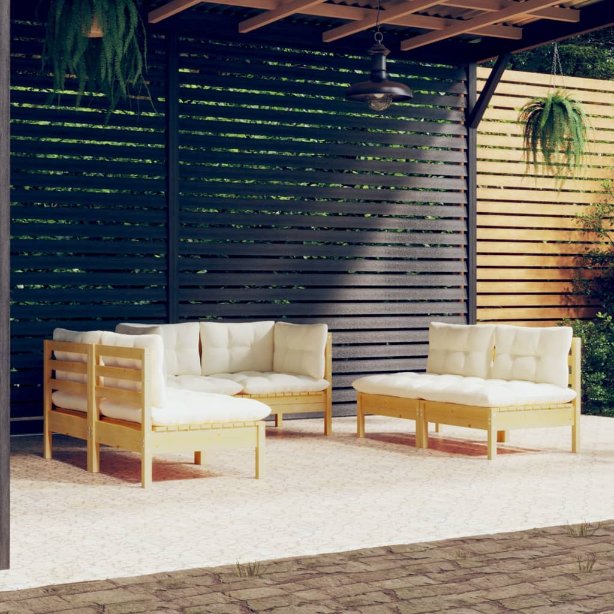 6-tlg. Garten-Lounge-Set mit Grauen Kissen Kiefer Massivholz