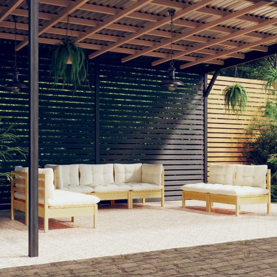 7-tlg. Garten-Lounge-Set mit Grauen Kissen Kiefer Massivholz