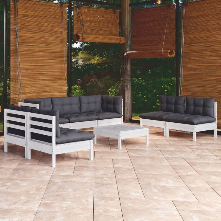 8-tlg. Garten-Lounge-Set mit Grauen Kissen Kiefer Massivholz